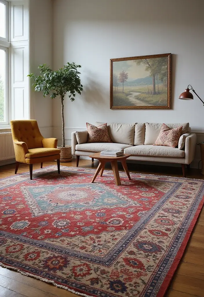 27 Small Cozy Living Room Ideas That Feel Warm and Welcoming - 19. Statement Rugs