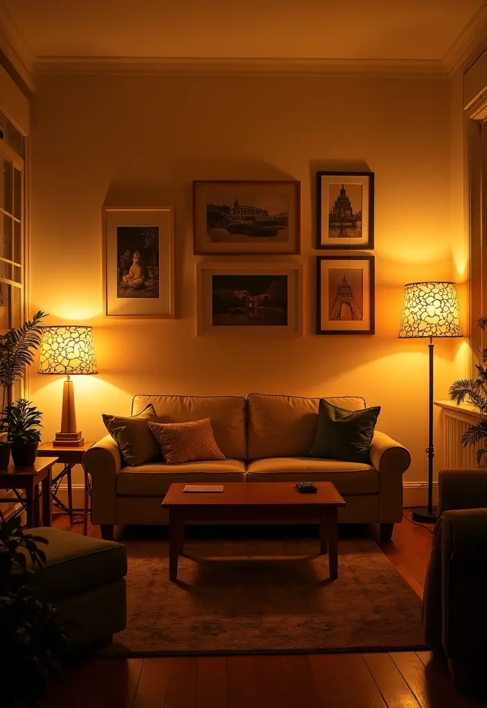 27 Small Cozy Living Room Ideas That Feel Warm and Welcoming - 2. Warm Lighting
