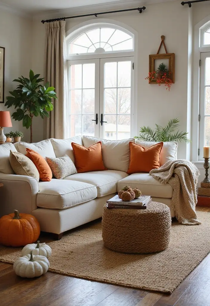 27 Small Cozy Living Room Ideas That Feel Warm and Welcoming - 25. Seasonal Decor