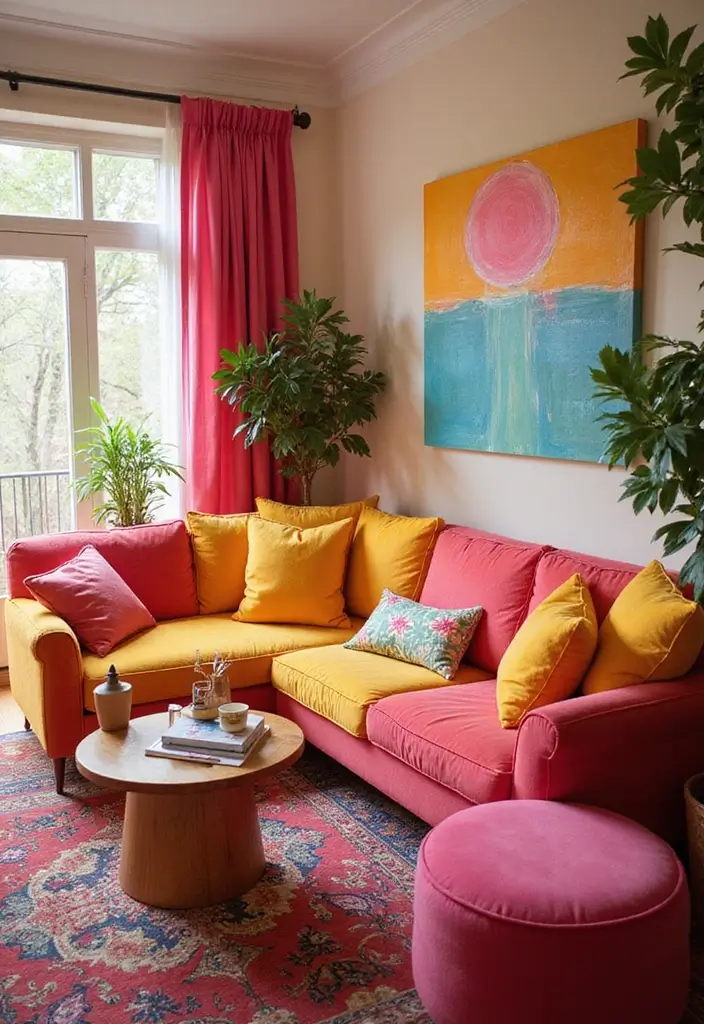 27 Small Sectionals for Small Living Room Ideas That Fit Perfectly - 8. Color Pop Sectionals