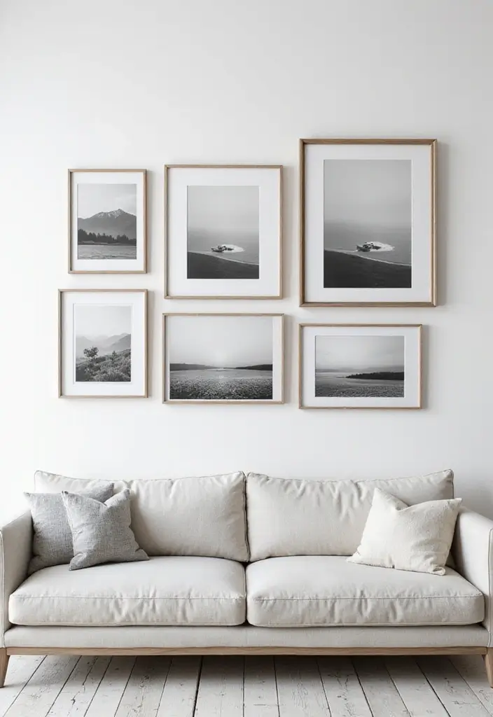 27 White Modern Living Room Ideas That Feel Bright and Minimal - 10. Minimalist Art Displays