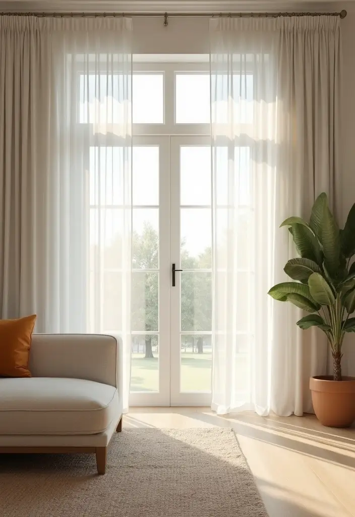 27 White Modern Living Room Ideas That Feel Bright and Minimal - 16. Elegant Window Treatments