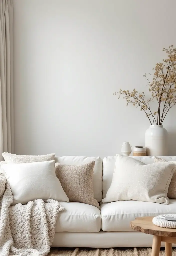 27 White Modern Living Room Ideas That Feel Bright and Minimal - 19. Soft Textures and Fabrics