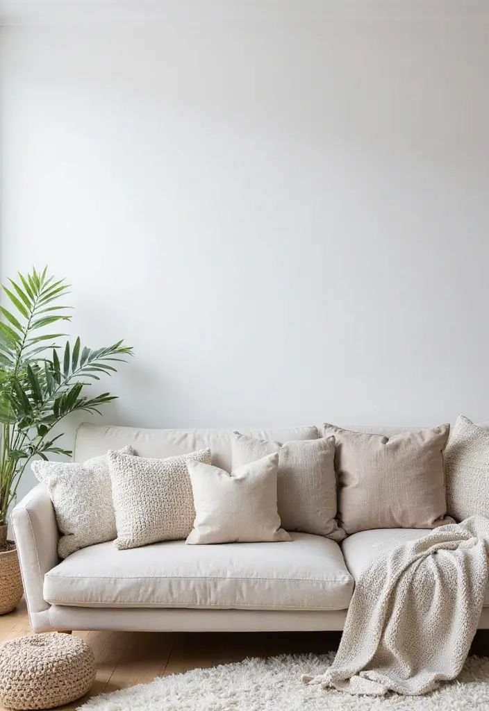 27 White Modern Living Room Ideas That Feel Bright and Minimal - 21. Textured Textiles