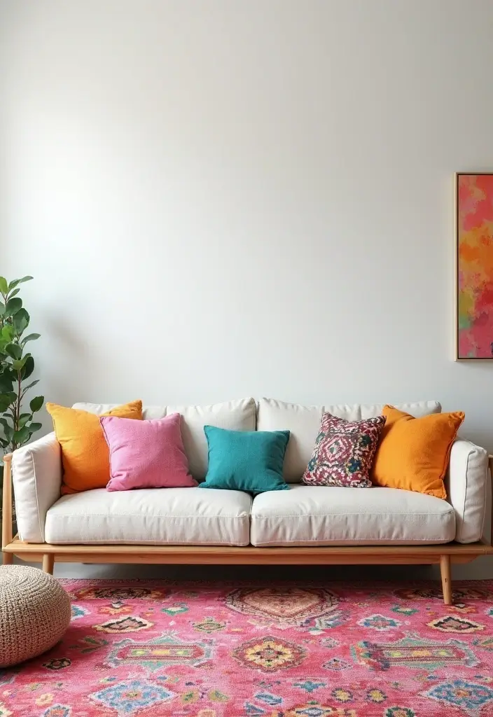 27 White Modern Living Room Ideas That Feel Bright and Minimal - 5. Bright Accents