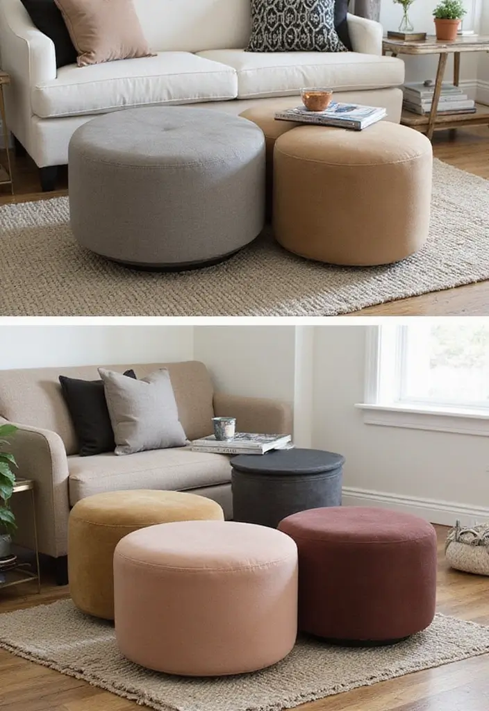 28 Bedroom With Living Room Combo Ideas That Save Space Beautifully - 17. Multi-Use Ottomans