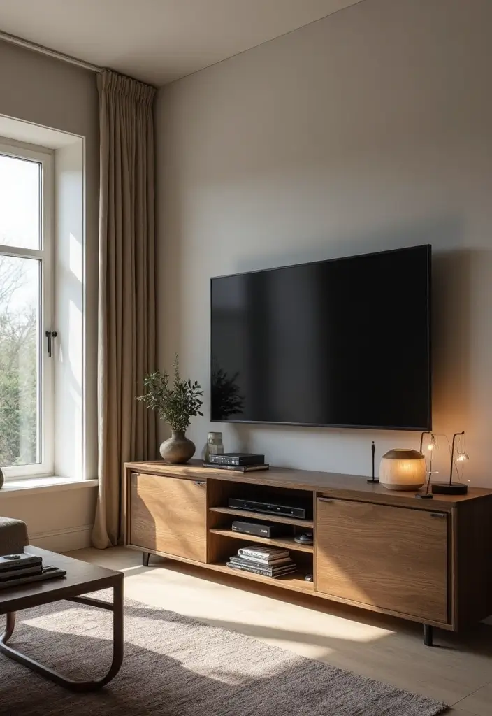 28 Bedroom With Living Room Combo Ideas That Save Space Beautifully - 23. Sleek Entertainment Centers