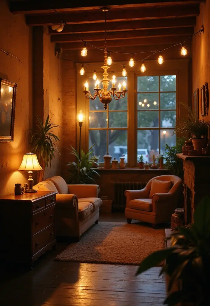 28 Bedroom With Living Room Combo Ideas That Save Space Beautifully - 24. Incorporate Vintage Lighting