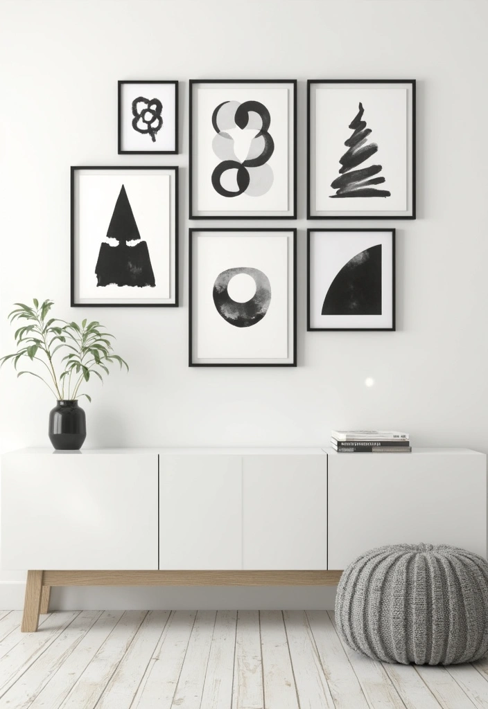 28 Black and White Wall Art Living Room Ideas That Feel Classic and Bold - 1. Geometric Patterns for a Modern Touch