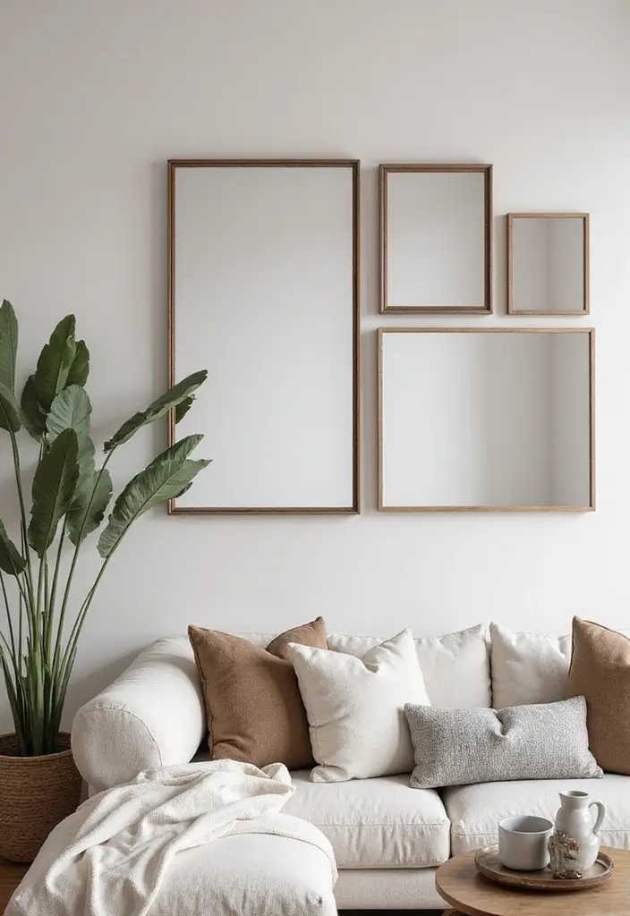 28 Black and White Wall Art Living Room Ideas That Feel Classic and Bold - 11. Framed Mirrors: Reflecting Style