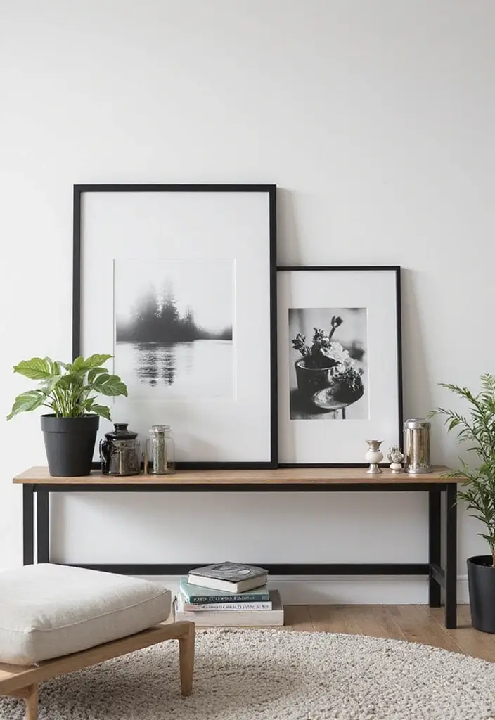 28 Black and White Wall Art Living Room Ideas That Feel Classic and Bold - 13. Statement Shelf: Art and Function