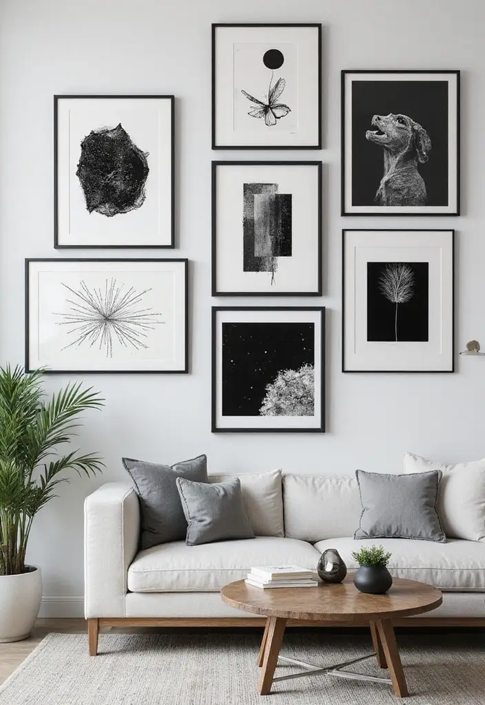 28 Black and White Wall Art Living Room Ideas That Feel Classic and Bold - 15. Mixed Media: Art Beyond Boundaries