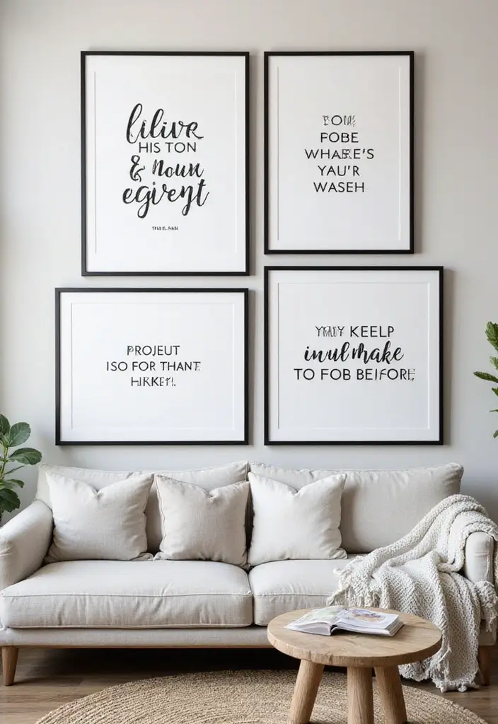 28 Black and White Wall Art Living Room Ideas That Feel Classic and Bold - 27. Inspirational Quotes: Daily Motivation