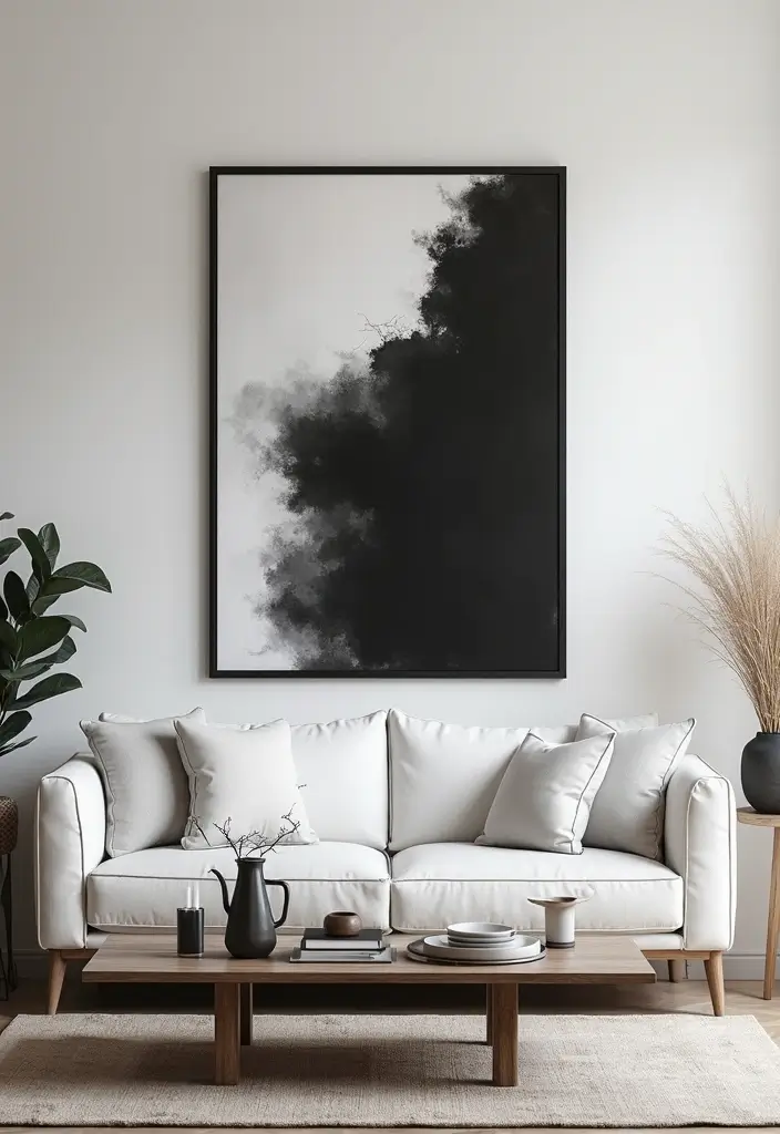 28 Black and White Wall Art Living Room Ideas That Feel Classic and Bold - 3. Abstract Art: Bold and Unconventional