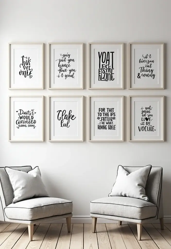 28 Black and White Wall Art Living Room Ideas That Feel Classic and Bold - 4. Typography Art: Words that Inspire