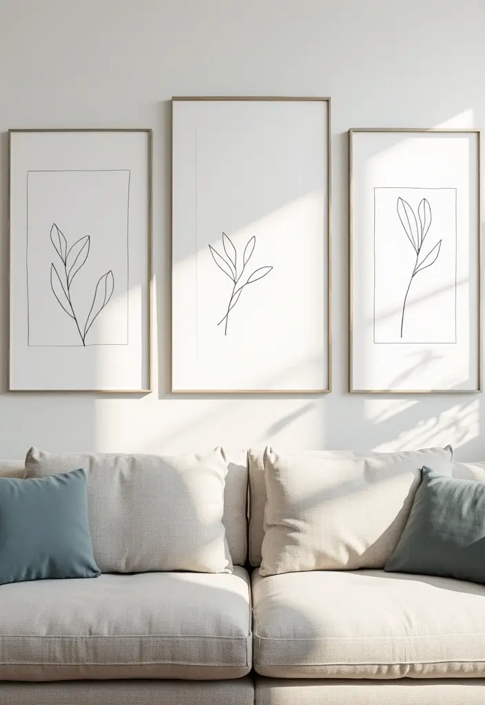 28 Black and White Wall Art Living Room Ideas That Feel Classic and Bold - 5. Minimalist Line Art: Simple Yet Striking