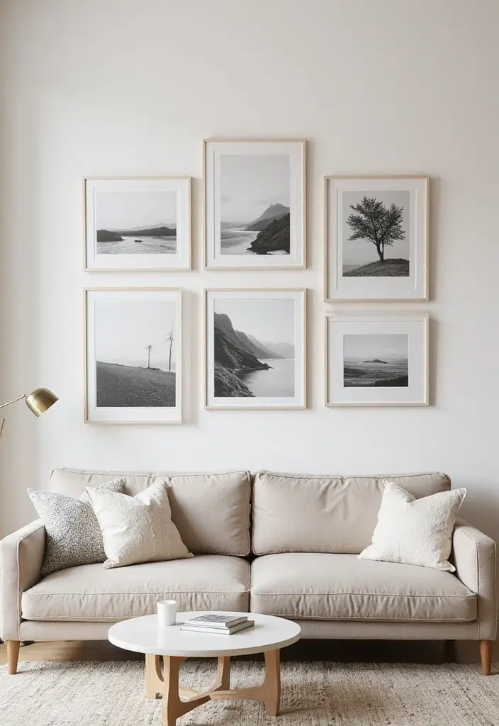 28 Black and White Wall Art Living Room Ideas That Feel Classic and Bold - 6. Monochrome Landscapes: Nature at Its Finest