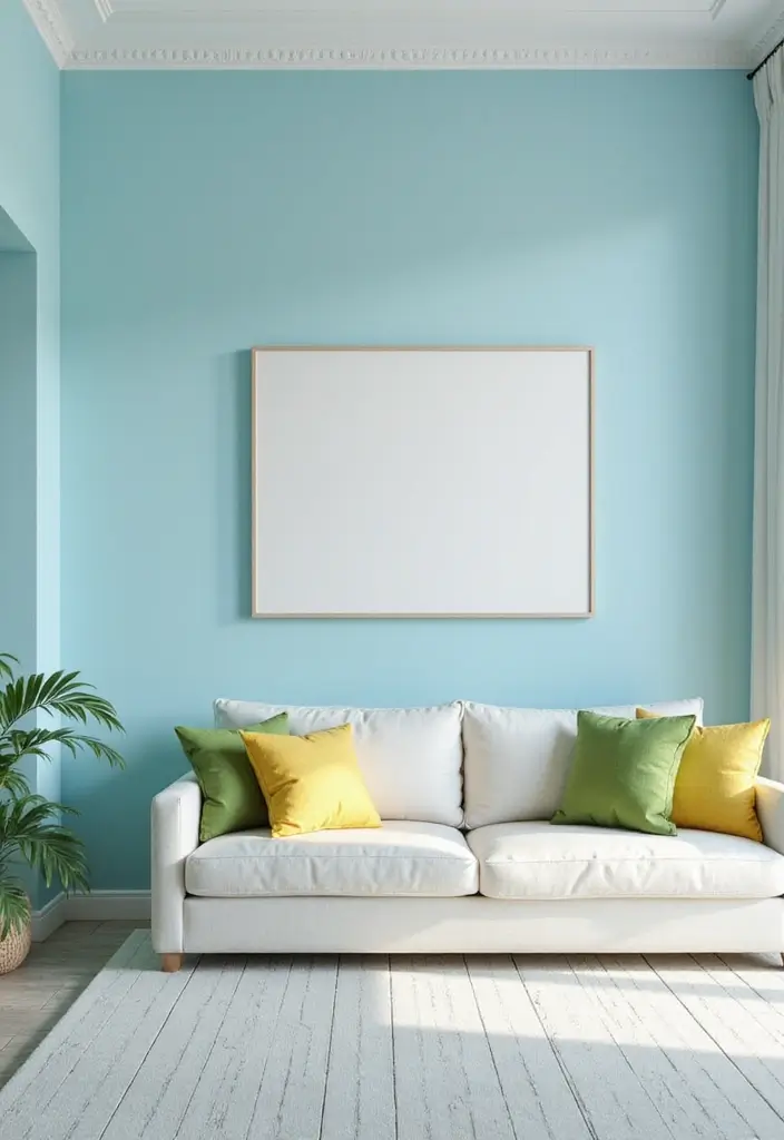 28 Blue Living Room Color Scheme Ideas That Feel Relaxing and Cool - 1. Serene Sky Blue Oasis