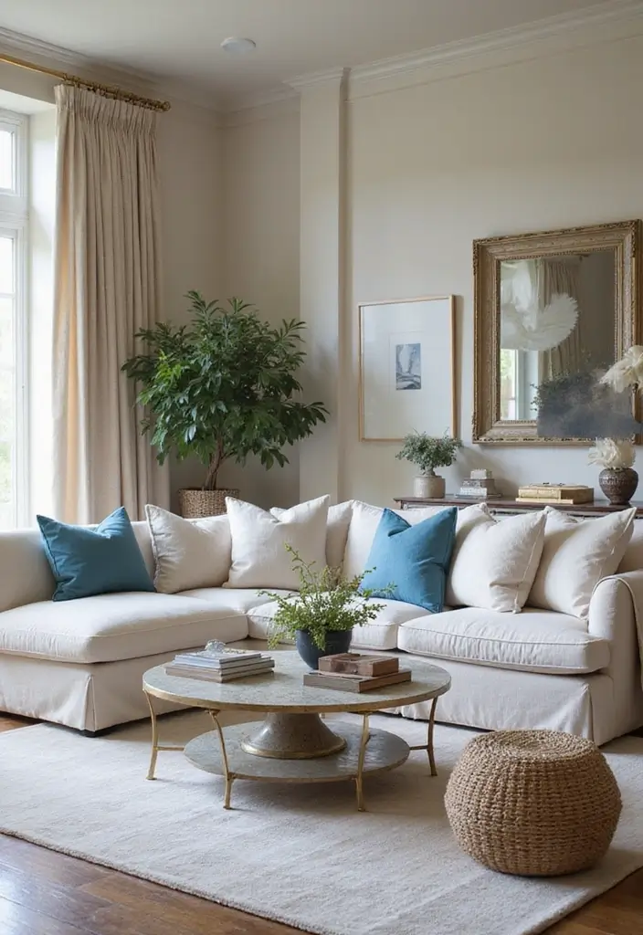 28 Blue Living Room Color Scheme Ideas That Feel Relaxing and Cool - 24. Light Sapphire and Cream