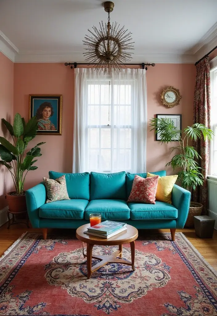 28 Colored Sofas Ideas for a Playful and Fresh Living Room - 13. Daring Teal Fusion