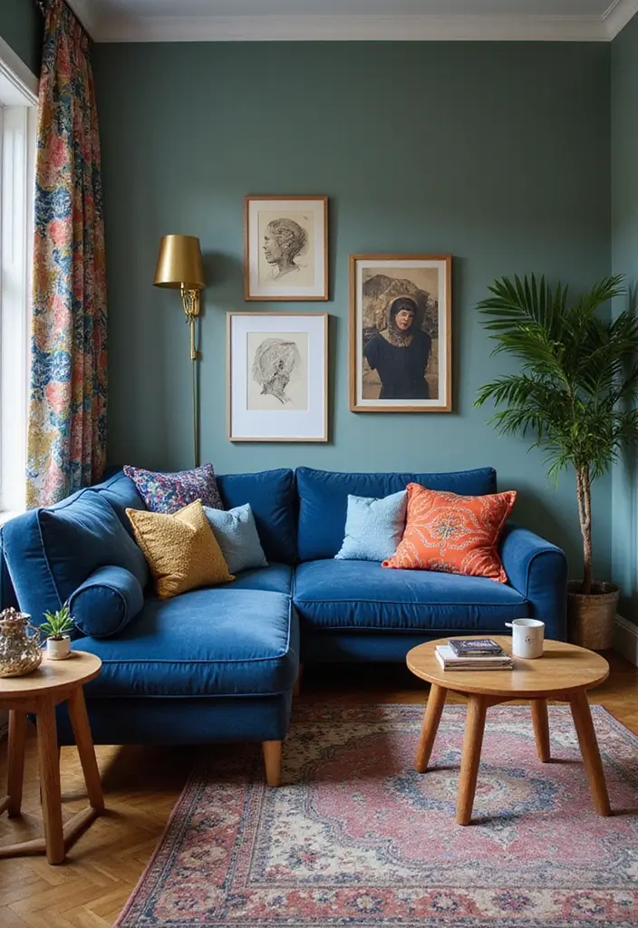 28 Colored Sofas Ideas for a Playful and Fresh Living Room - 15. Engaging Indigo