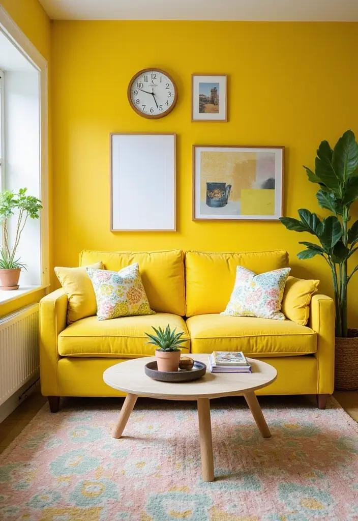 28 Colored Sofas Ideas for a Playful and Fresh Living Room - 17. Cheerful Lemonade Yellow