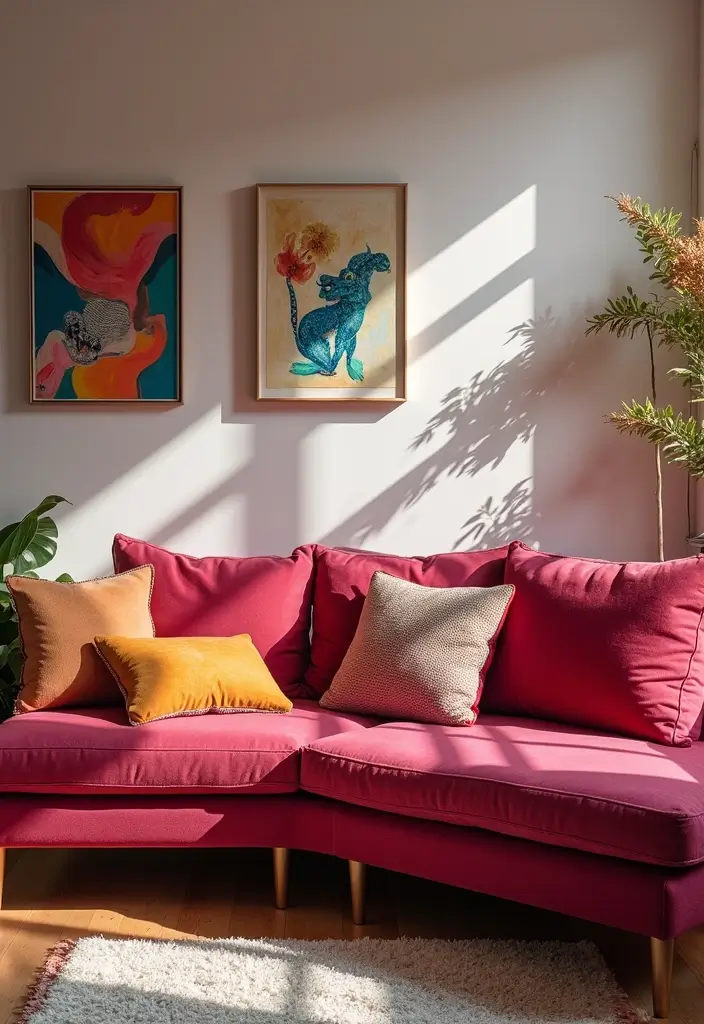 28 Colored Sofas Ideas for a Playful and Fresh Living Room - 18. Vibrant Raspberry Red