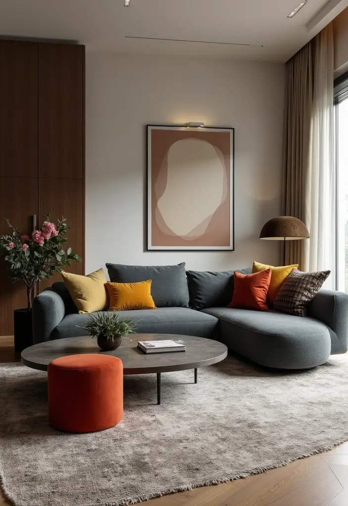 28 Colored Sofas Ideas for a Playful and Fresh Living Room - 19. Unique Charcoal Gray