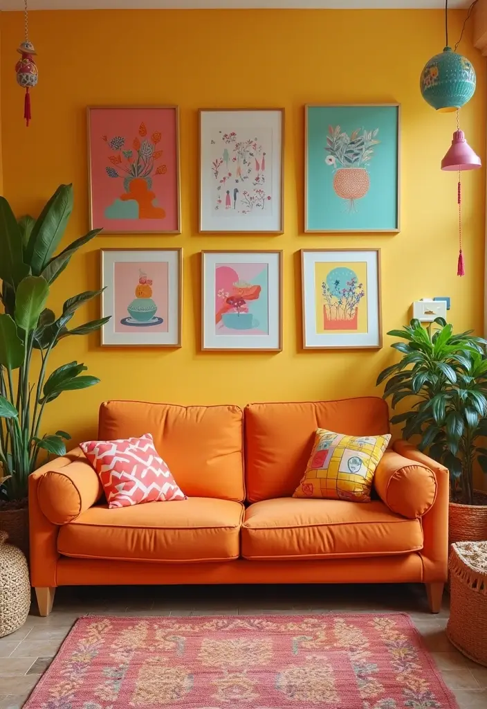 28 Colored Sofas Ideas for a Playful and Fresh Living Room - 20. Burst of Orange