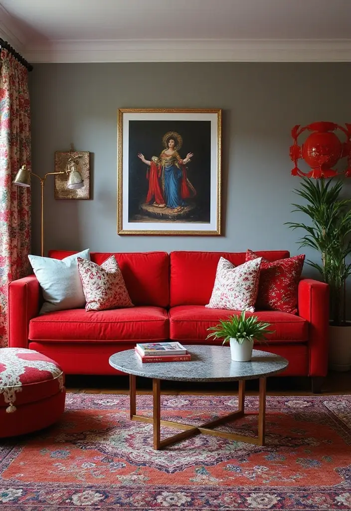 28 Colored Sofas Ideas for a Playful and Fresh Living Room - 22. Vivid Fire Engine Red