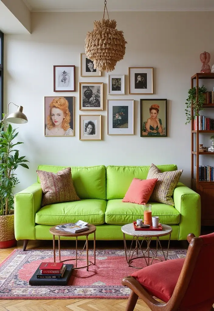 28 Colored Sofas Ideas for a Playful and Fresh Living Room - 24. Dynamic Neon Green