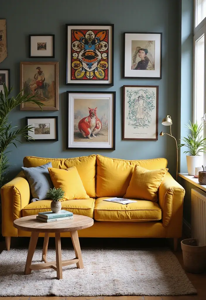 28 Colored Sofas Ideas for a Playful and Fresh Living Room - 6. Vibrant Mustard Magic