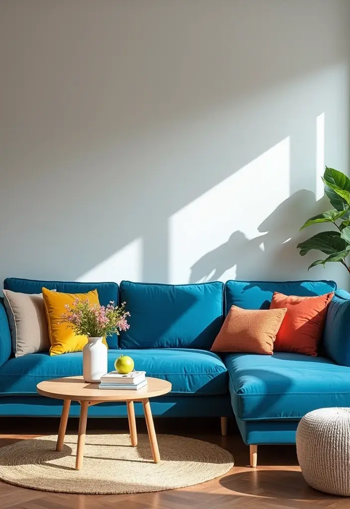 28 Colored Sofas Ideas for a Playful and Fresh Living Room - 7. Cool Cobalt Blue