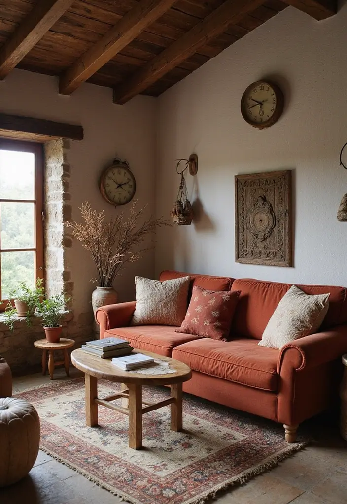 28 Colored Sofas Ideas for a Playful and Fresh Living Room - 8. Rustic Brick Red