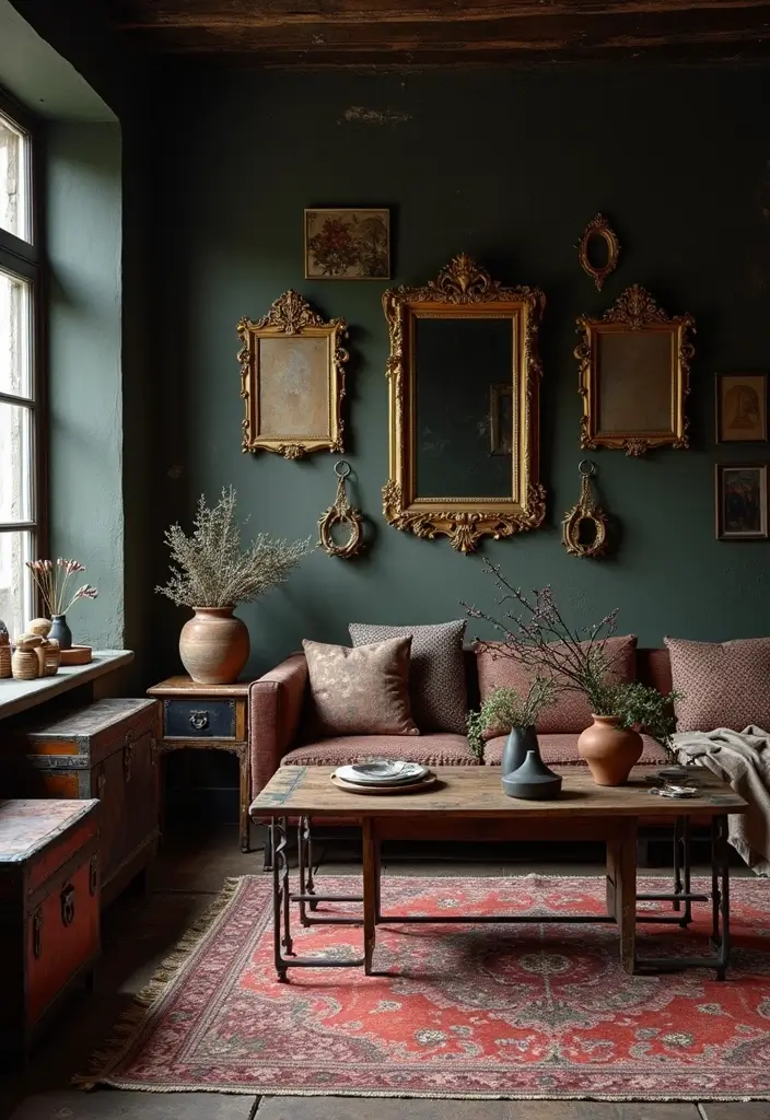 28 Dark Boho Living Room Ideas That Feel Moody and Artistic - 15. Vintage Accents
