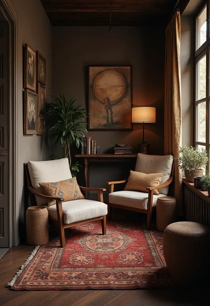 28 Dark Boho Living Room Ideas That Feel Moody and Artistic - 16. Cozy Nook Spaces