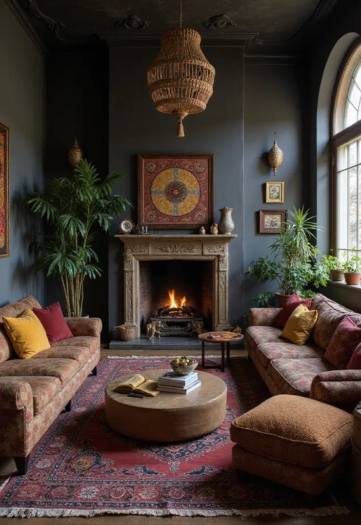 28 Dark Boho Living Room Ideas That Feel Moody and Artistic - 28. Incorporating Cultural Touches