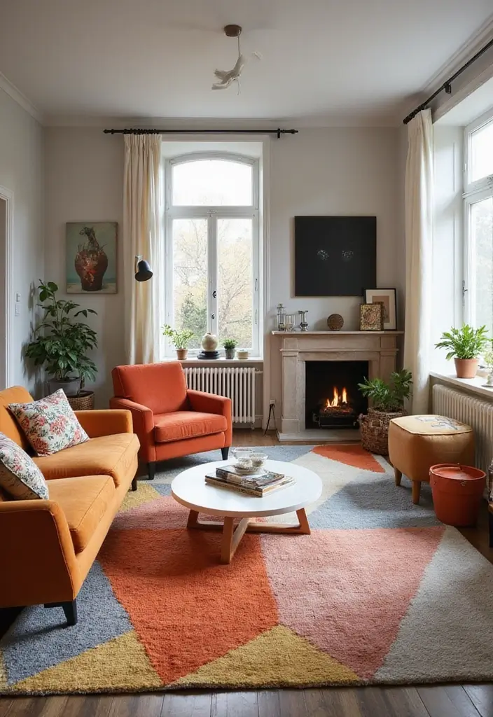 28 Floor Carpet Living Room Ideas That Add Texture and Warmth - 11. Geometric Patterned Rugs