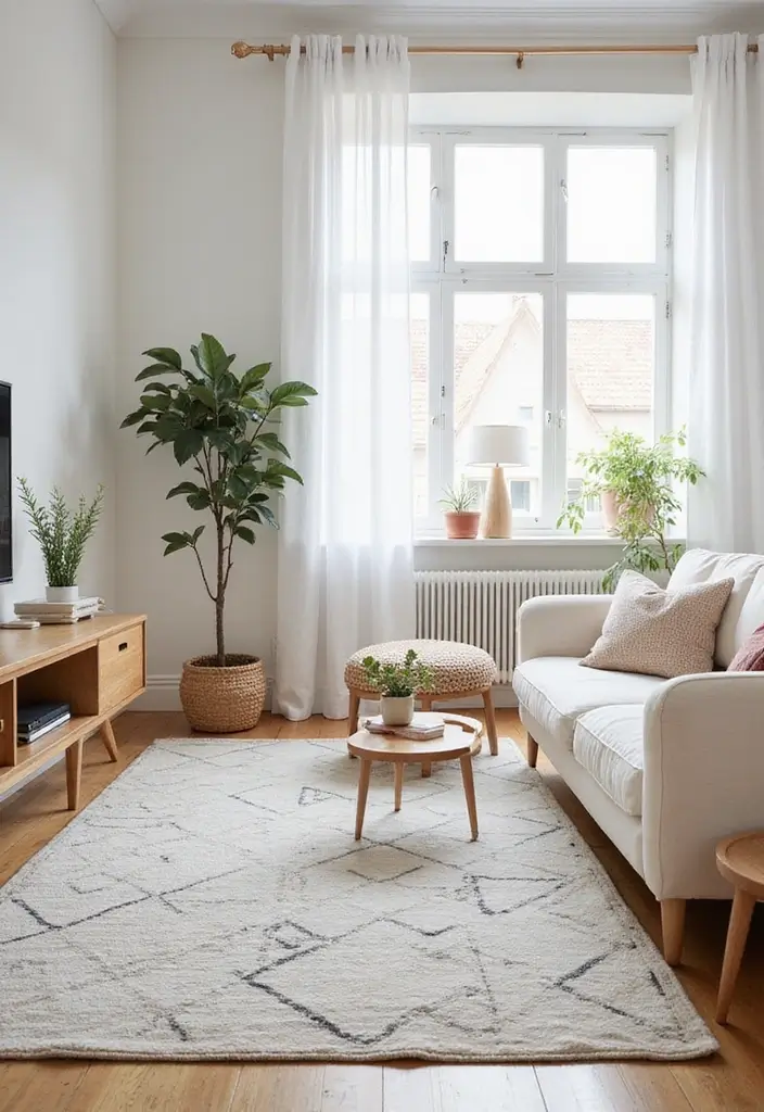 28 Floor Carpet Living Room Ideas That Add Texture and Warmth - 14. Scandinavian Inspired Rugs