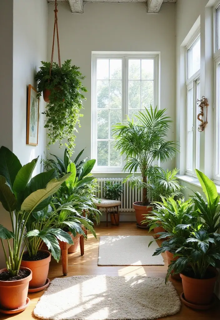 28 High Ceiling Living Room Ideas That Feel Open and Grand - 10. Greenery and Indoor Plants