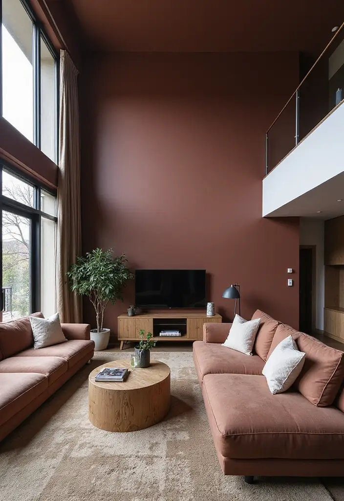 28 High Ceiling Living Room Ideas That Feel Open and Grand - 13. Bold Color Schemes