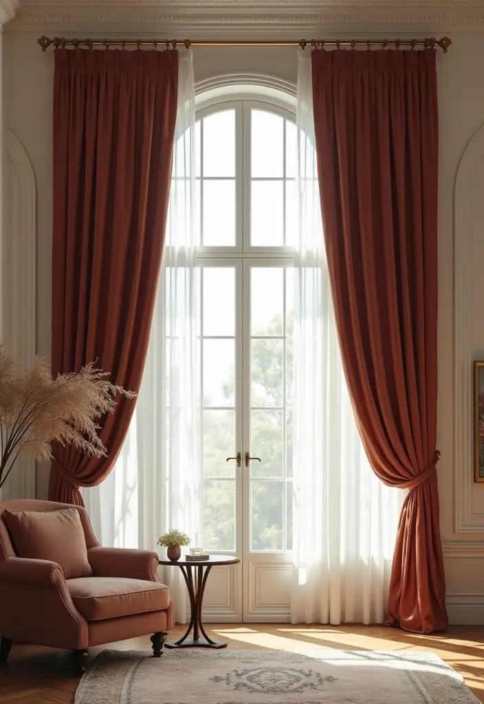 28 High Ceiling Living Room Ideas That Feel Open and Grand - 18. Elegant Drapery