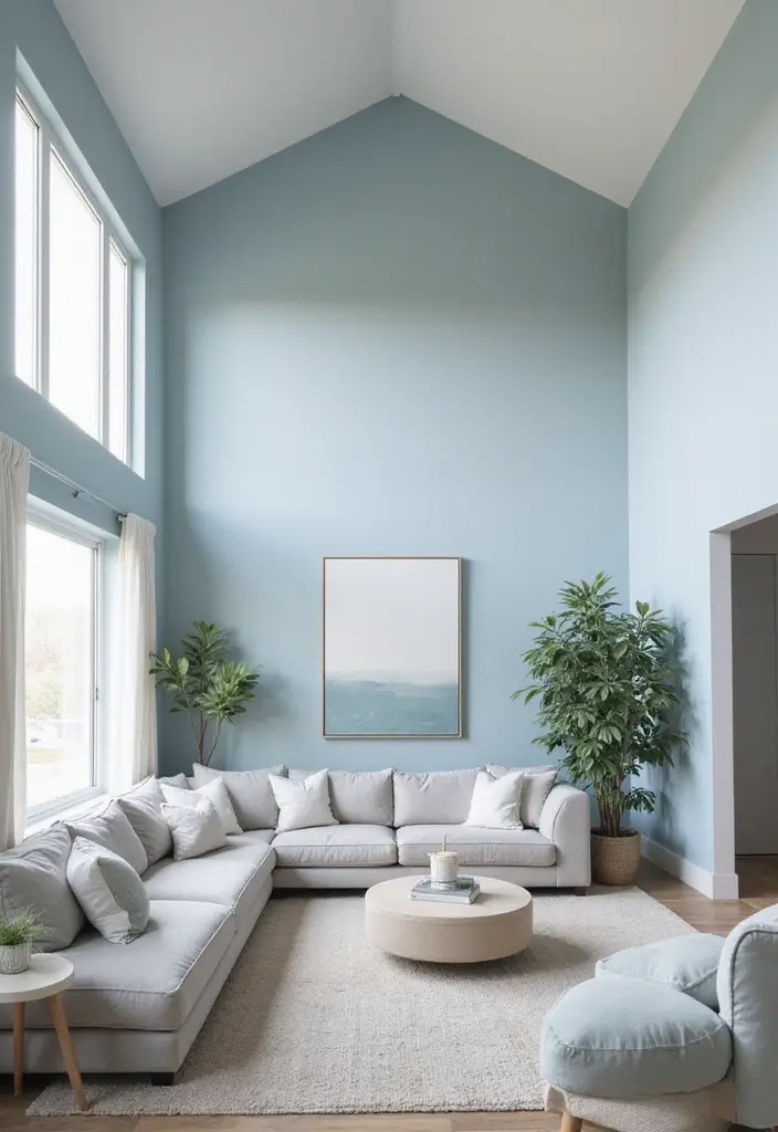 28 High Ceiling Living Room Ideas That Feel Open and Grand - 22. Soft and Serene