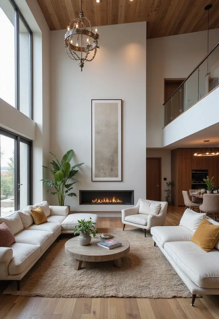 28 High Ceiling Living Room Ideas That Feel Open and Grand - 23. Dynamic Layouts