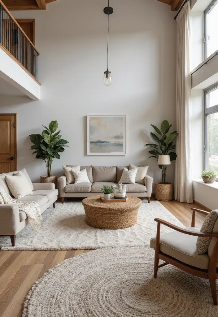 28 High Ceiling Living Room Ideas That Feel Open and Grand - 24. Layered Textures