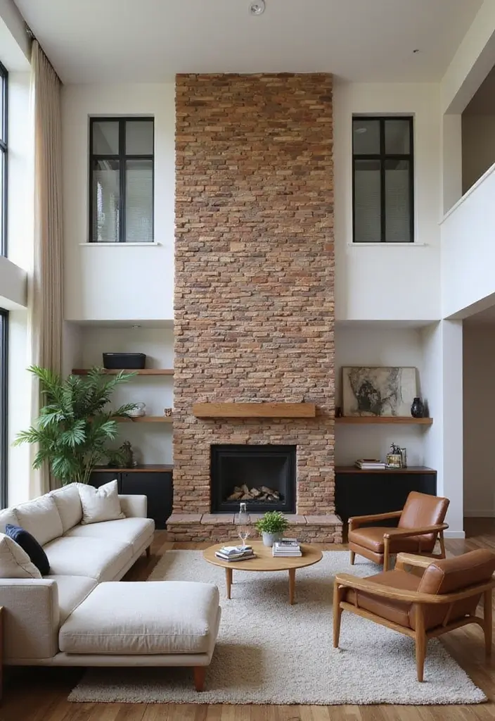 28 High Ceiling Living Room Ideas That Feel Open and Grand - 4. Textured Walls for Depth