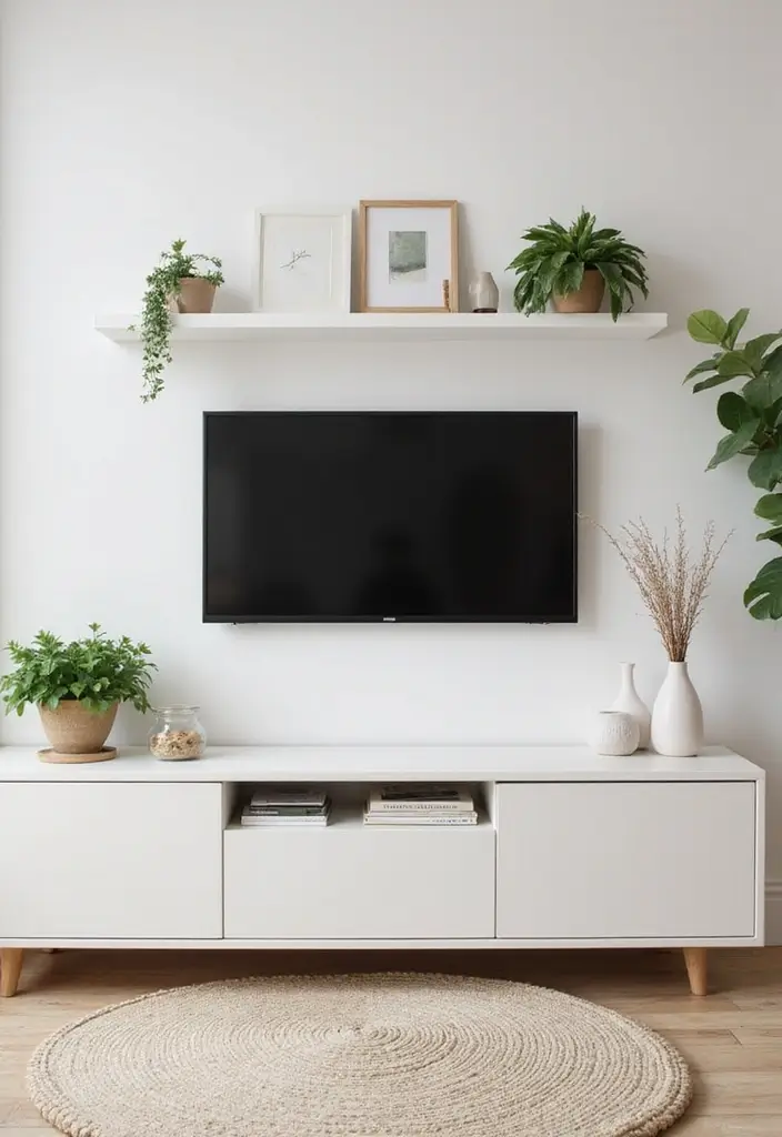 28 Large Living Room TV Wall Ideas That Feel Impressive and Modern - 1. Minimalist Floating Shelves