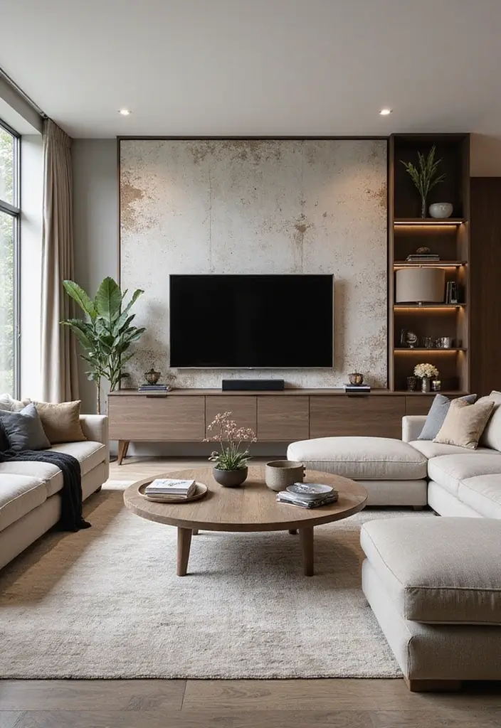 28 Large Living Room TV Wall Ideas That Feel Impressive and Modern - 11. Statement Artwork Behind the TV