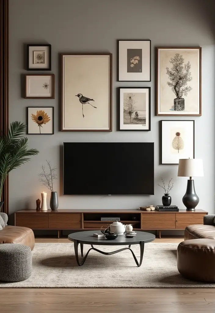 28 Large Living Room TV Wall Ideas That Feel Impressive and Modern - 17. Unique Wall Art Frames