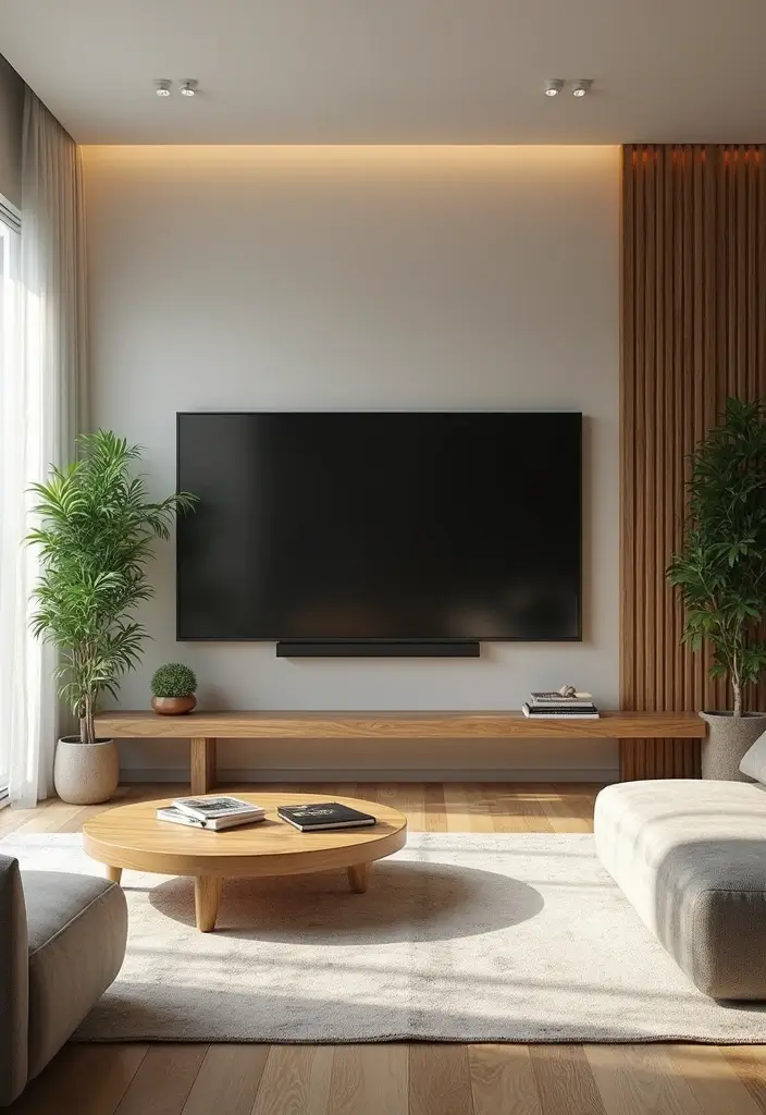 28 Large Living Room TV Wall Ideas That Feel Impressive and Modern - 18. Natural Elements